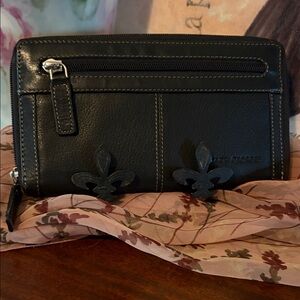 Jack Georges Large Zip Around Black Leather Voyager Travel Wallet Excellent